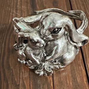 Elegant Silver Bunny Duo napkin, rings, set of eight